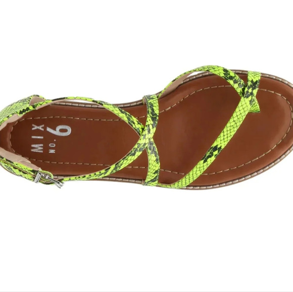 NWT mix no. 6 yellow snakeskin strappy flat neon sandal size 7.5 - Picture 3 of 6